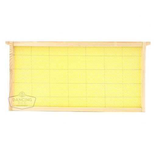 Yellow honeycomb frame with wooden sides.