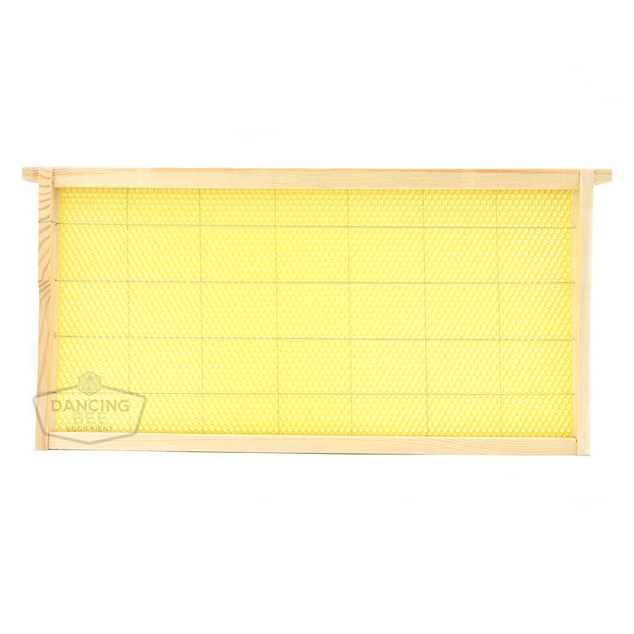 Yellow honeycomb frame with wooden sides.