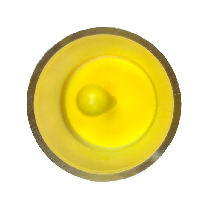A circular yellow silicone or rubber insert with a raised central dome, shown from a top-down view.