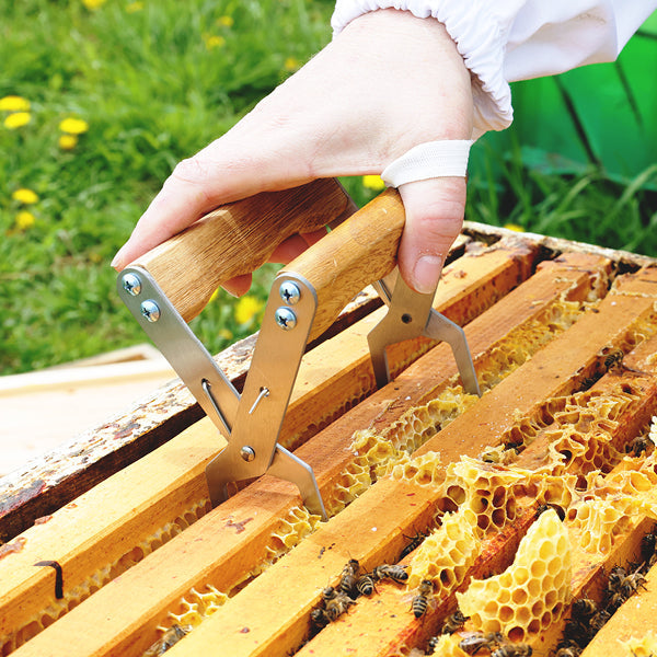 Spring loaded wooden handle frame grip in action